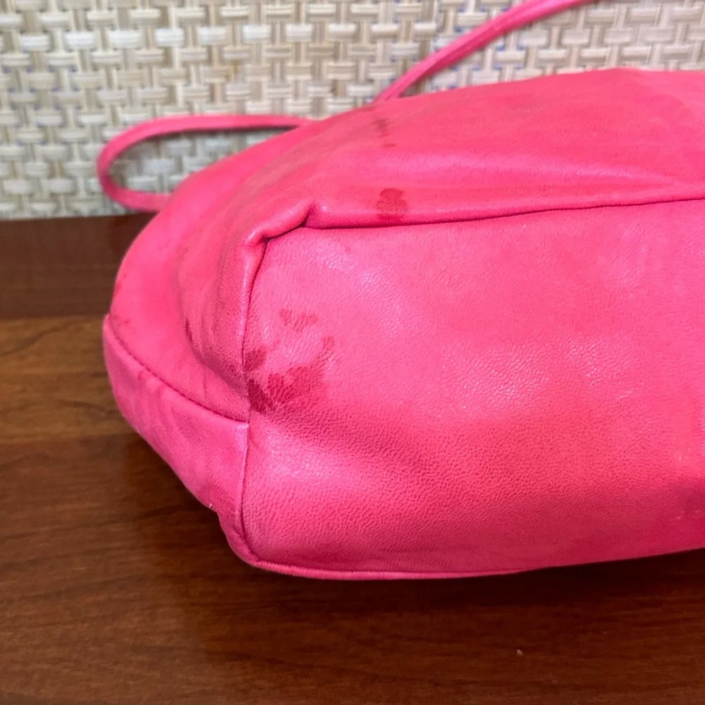 SOLD 🌟4xHP🌟VTG 1980s Pink Leather Shoulder Bag w/ Button Accent by Margolm USA - Picture 11 of 16